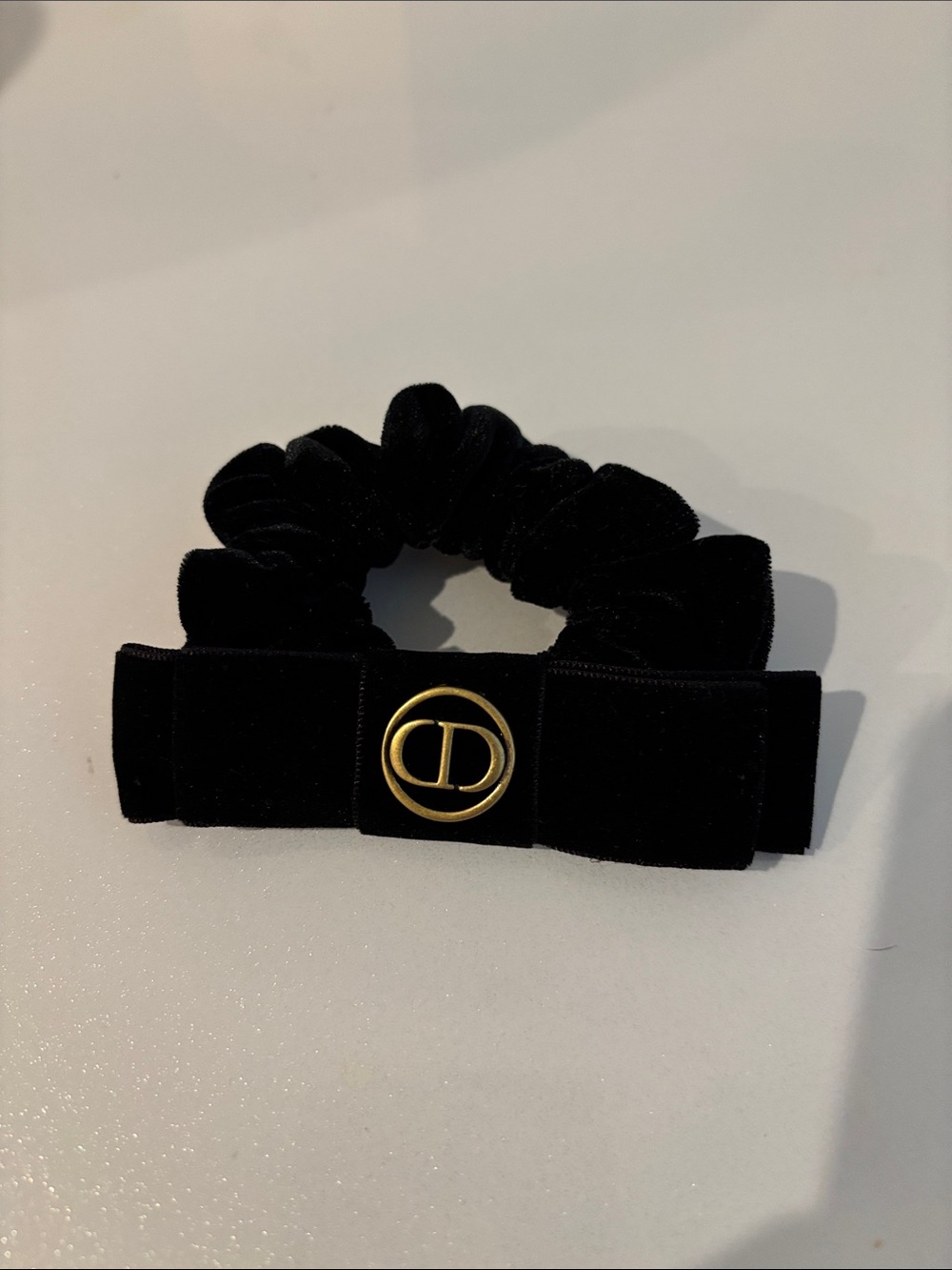 Christian Dior vip gift Black Velvet Bow scrunches with brushed Logo Accent
